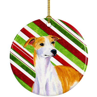 Ornement figurine suspendu en céramique de noël whippet