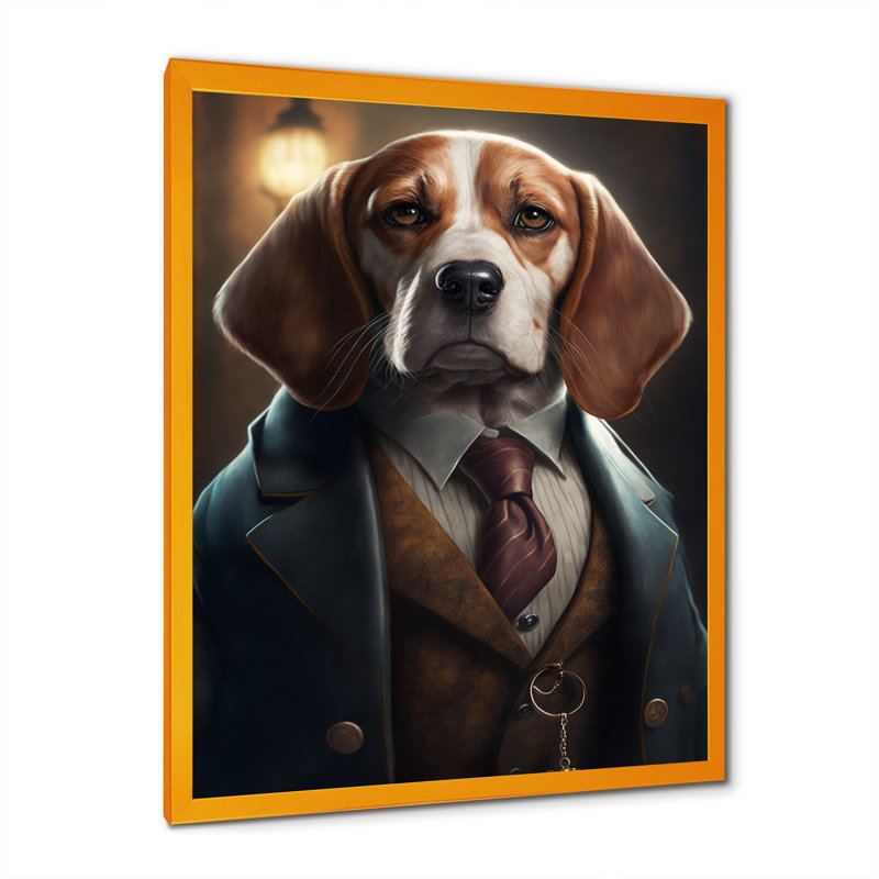 Mafia Beagle II - impression sur toile, Impression dorée sur toile encadrée, H 32 po x l 16 po x P 1 po