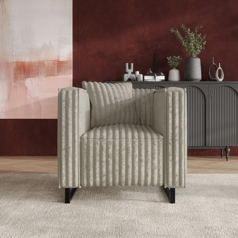 CHAISE EN VELOURS BEIGE, Beige