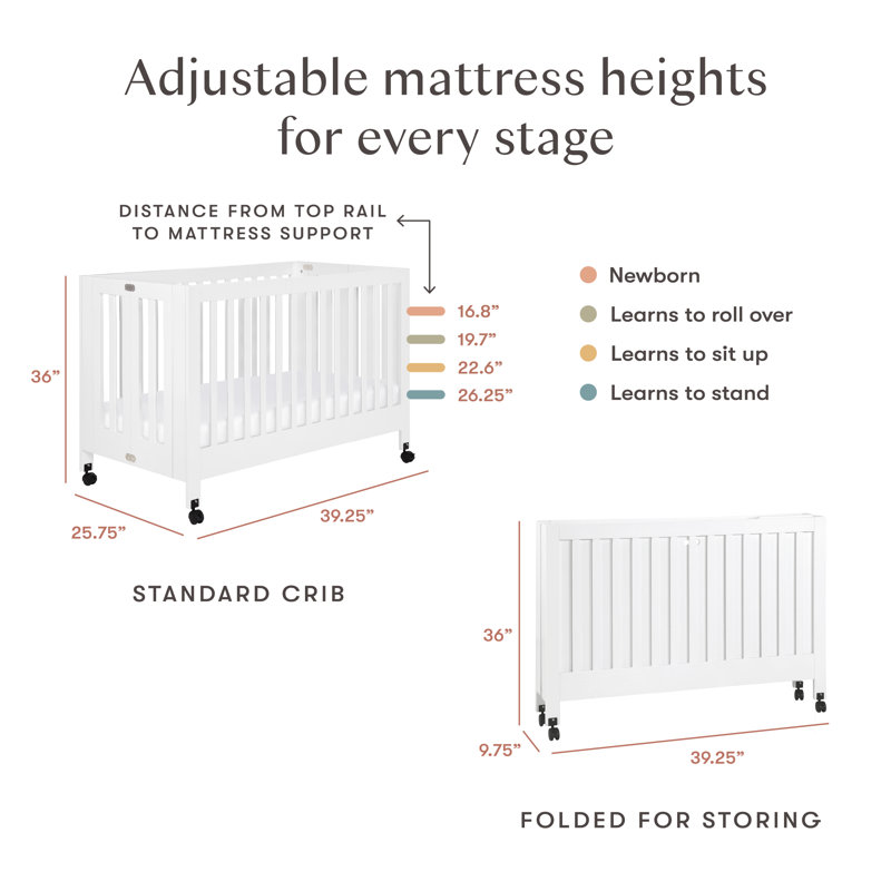 Maki 2-in-1 Convertible Portable Crib, White