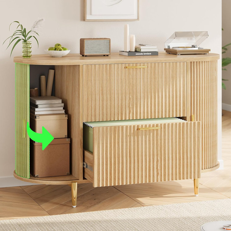 39.4" Filing Cabinet 2 Drawer File Cabinet, Natural