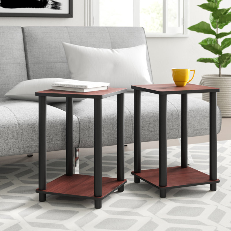Ensemble de tables de bout avec rangement Yreka, Cerisier foncé, Noir