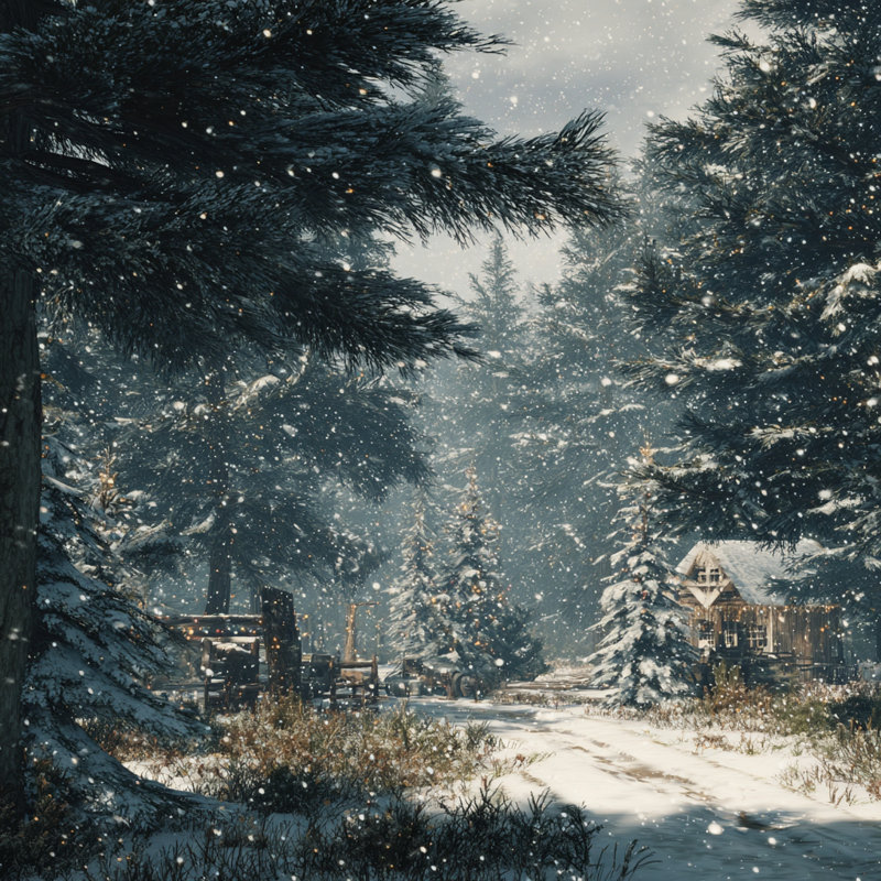 Art mural sur toile Cabin in the Snowy Woods, 30 po x 30 po