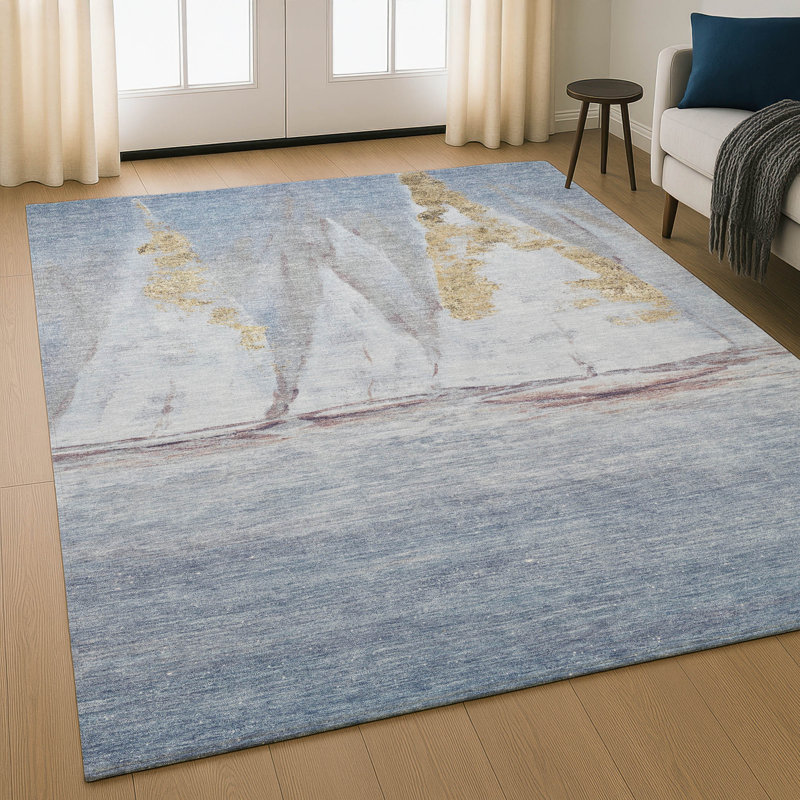 Tapis de qualité supérieure lavable à la machine Mayfield AMF2084, Bleu, 5 pi x 7 pi 6 po