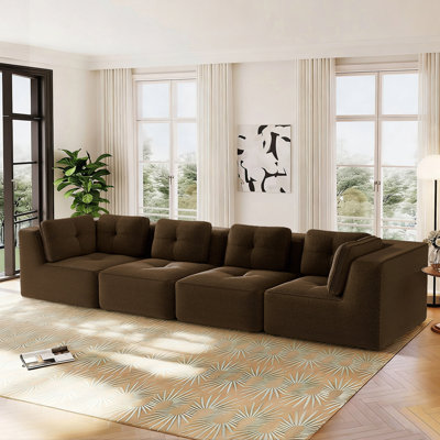 Modern 4-Piece Corduroy Modular Sectional Sofa Couch, Tufted Design, No Assembly