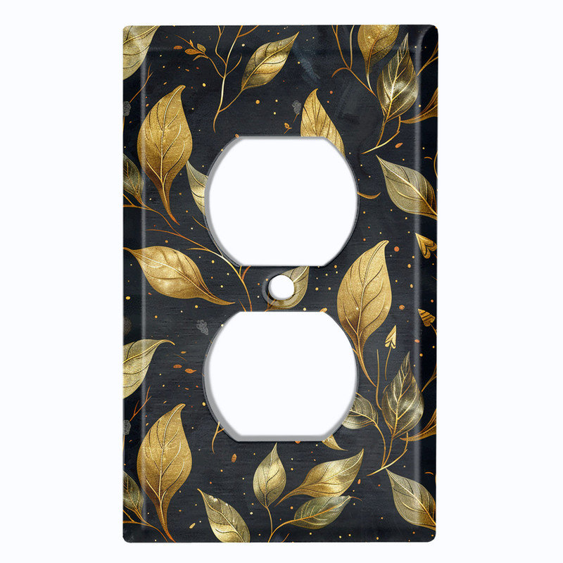 Couvercle de plaque d'interrupteur en métal de taille standard 1 bande recto verso - élégant motif de feuilles botaniques