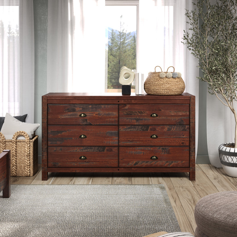 Commode 6 tiroirs Hibir, Noyer rustique