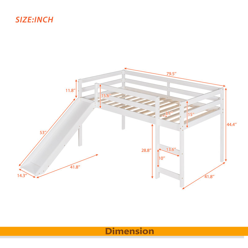 Loft Bed With Slide, Multifunctional Design, Twin, White