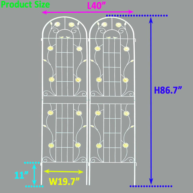 Treillis de jardin en métal 86,7 po x 19,7 po, blanc crème antirouille, pour la gloire du matin, support extérieur pour plantes grimpantes, treillis antirouille simple 86,7 po x 19,7 po, roses, structure de plante, marches
