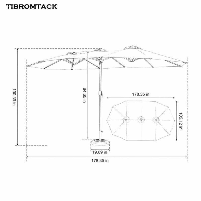 Parasol de patio extérieur 14,8 pi à double face rectangulaire avec manivelle, vert foncé, sans base
