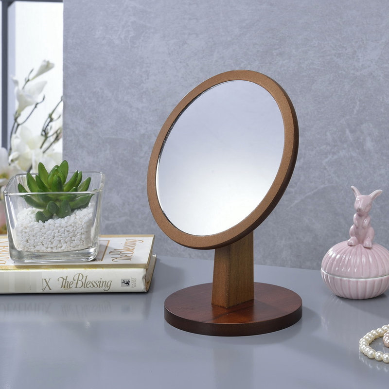 Miroir de maquillage de 9,5 po de hauteur et en bois sur piédestal - noyer ,