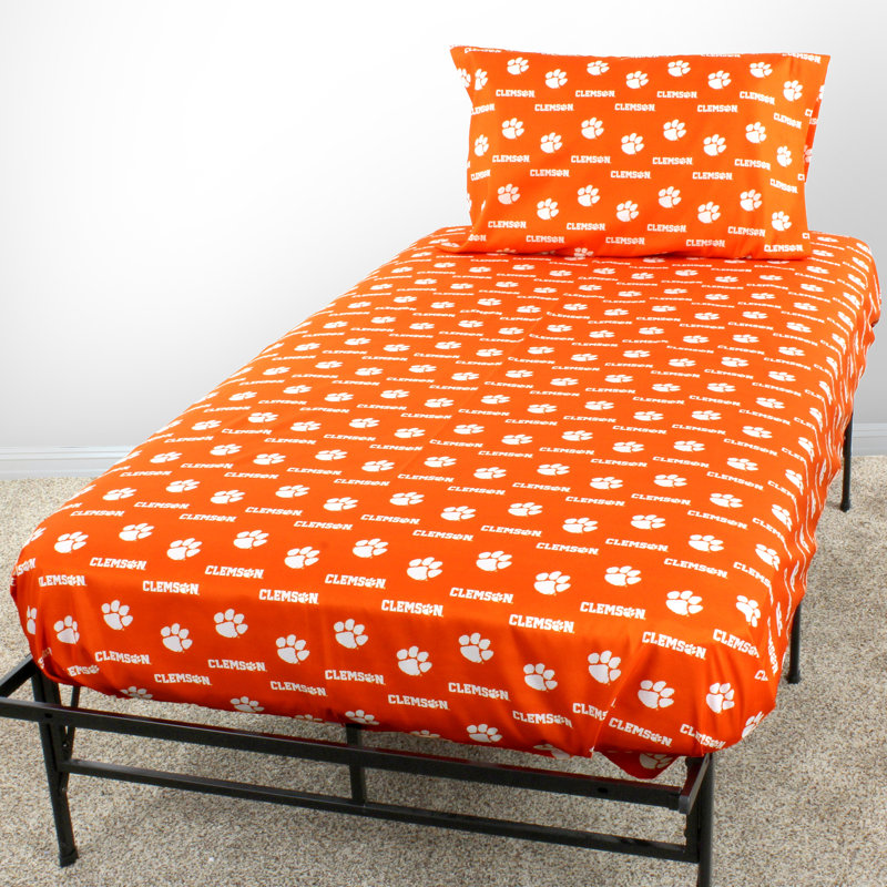NCAA Sheet Set, Twin XL Sheet Set + Fitted Sheet + Pillowcase, Clemson