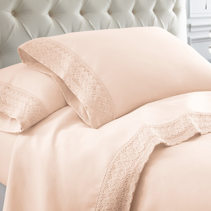 Blush Full Microfiber Sheet Set with Crochet Lace Trim