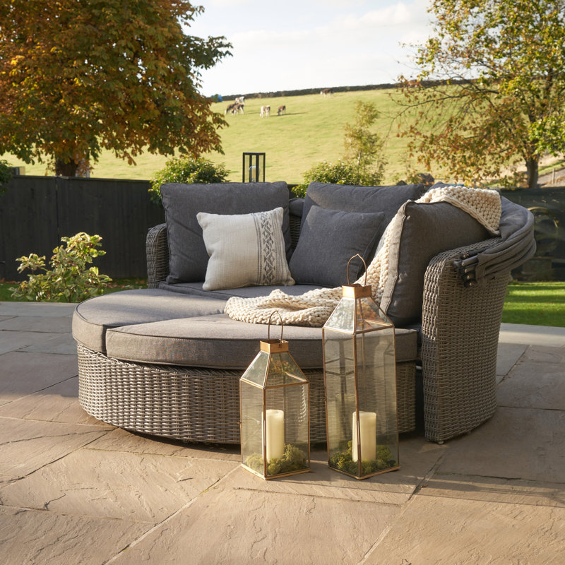 Aarju 195cm Wide Wicker Patio Daybed with Cushions, Slate Grey