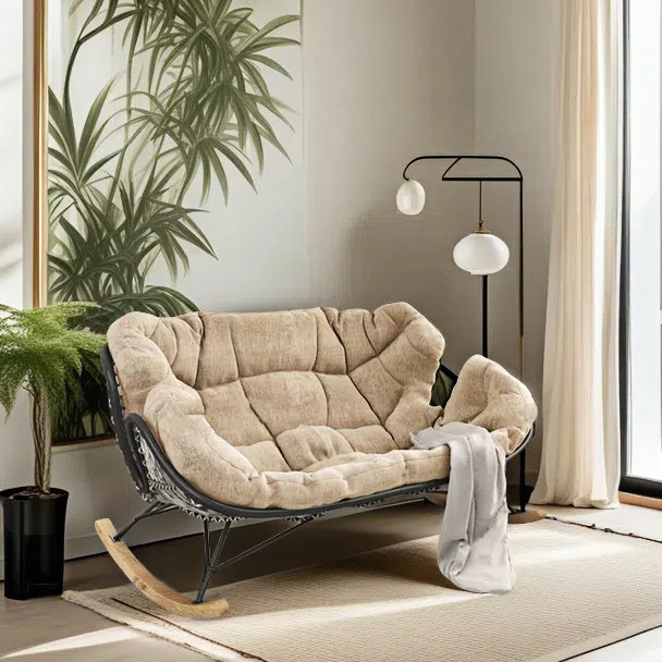 Chaise berçante élégante pour le balcon, Noir, noir, noir, noir, Kaki