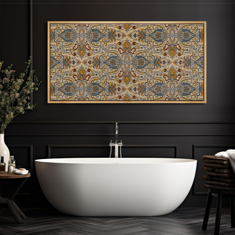 Abstrait botanique abstrait motif rétro antique, H 30 po x l 60 po, Natural