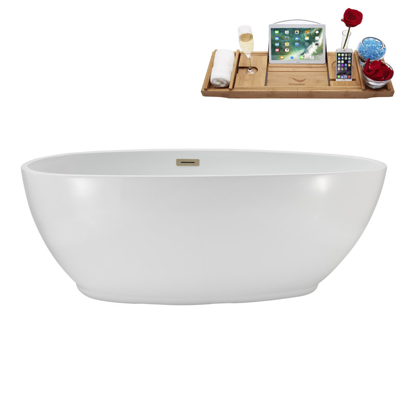 Baignoire autoportante 67 "avec drain interne Streamline, Laiton brossé