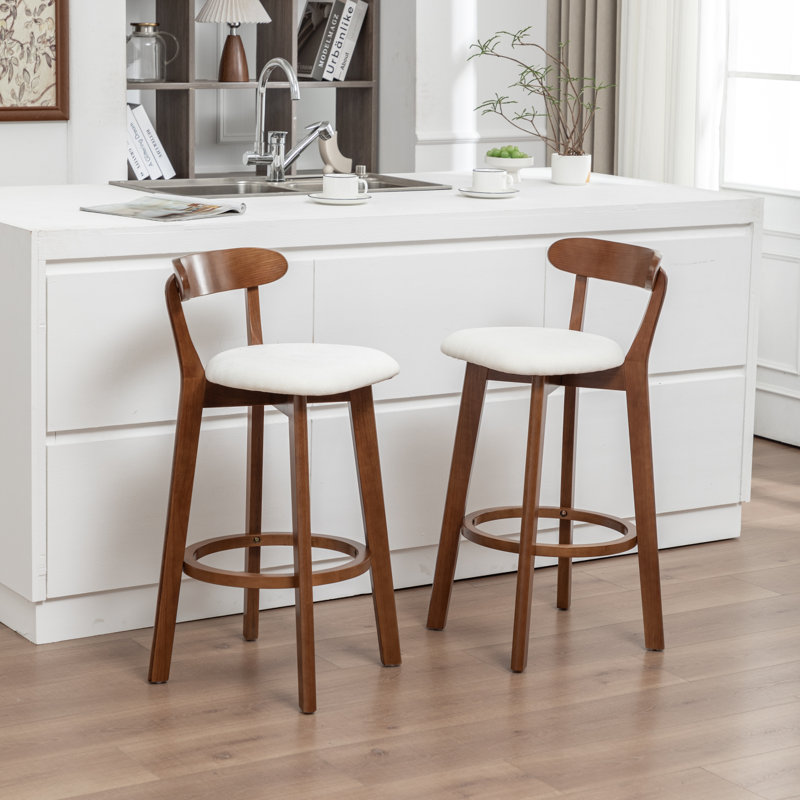 Nordic Solid Wood Bar Stool, Beige