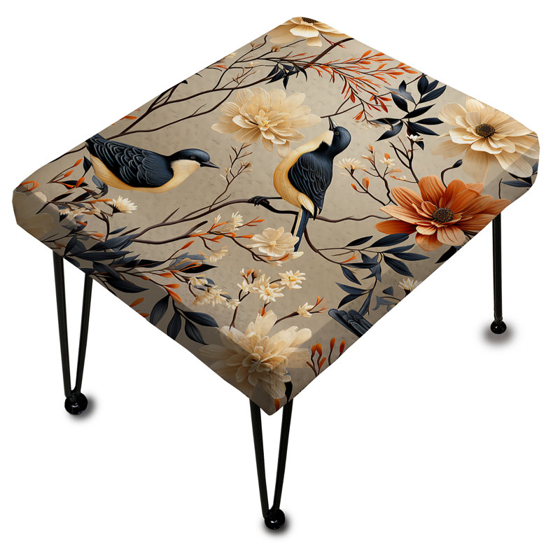 Beige oiseaux sur une branche collage - repose-pieds rectangulaire floral