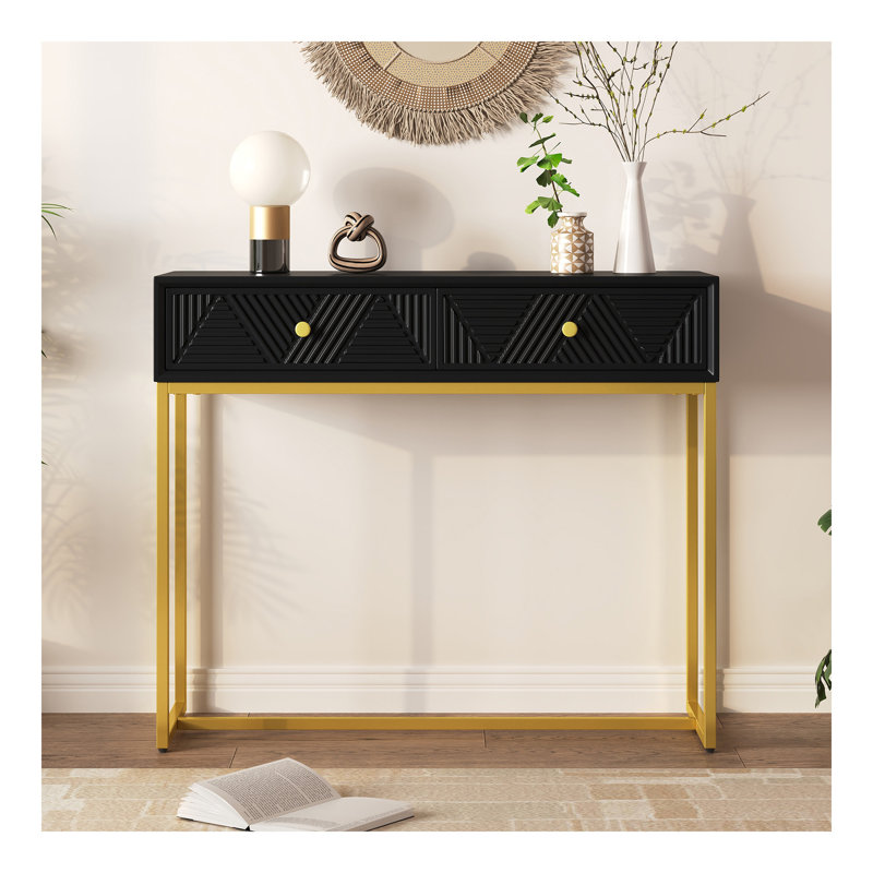 Console pour table d'entrée, console moderne et élégante avec rangement, console étroite avec deux tiroirs à rayures pour le couloir du salon, noir