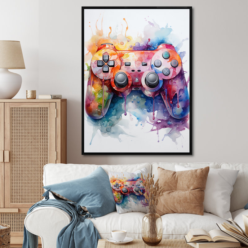 «Colorful Video Game Game Bliss - Art vidéo encadré de jeux vidéo», H 40 po x l 30 po, Cadre flottant noir