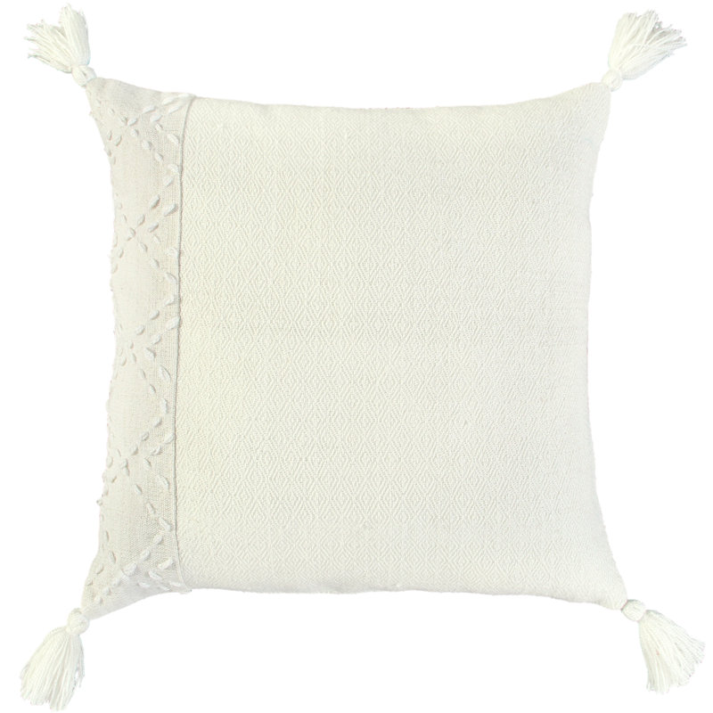 Fuiloro Tassels Cotton Outdoor Throw Pillow, White