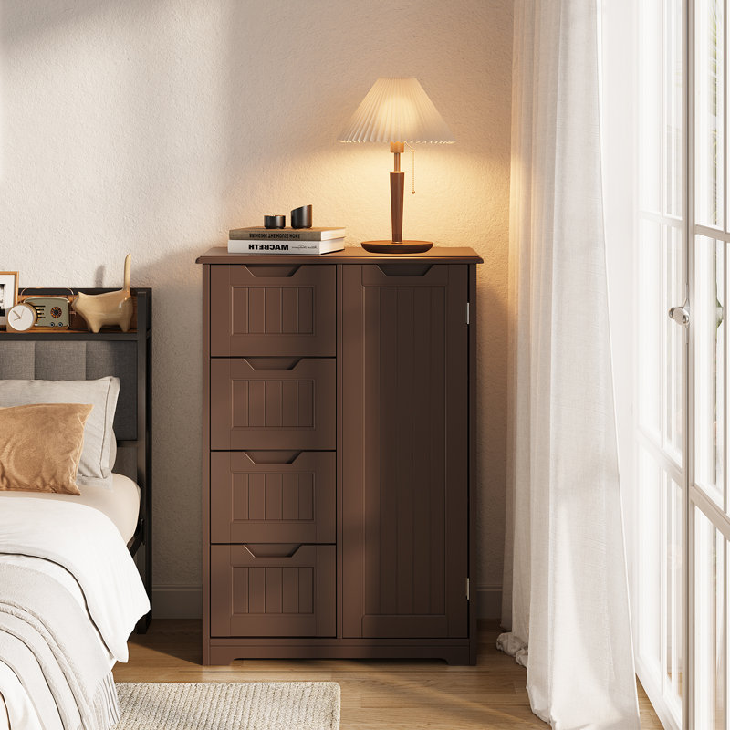 Armoire de salle de bain autoportante Coster, 4 tiroirs et 1 porte Coster, brun foncé, Brun foncé