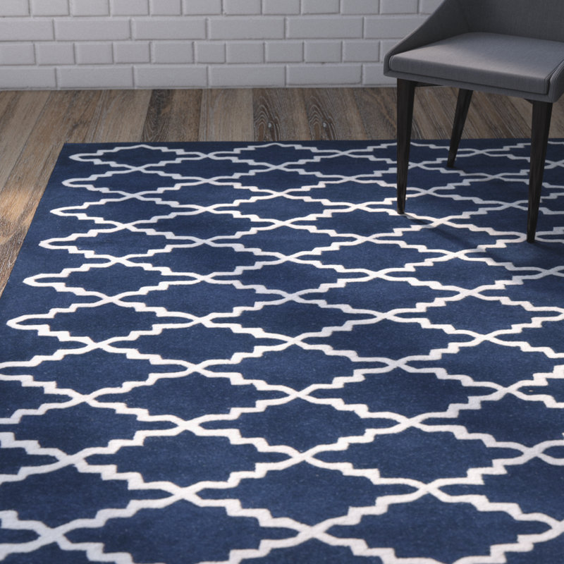 Geometric Wool Area Rug, Rectangle 122 x 183 cm