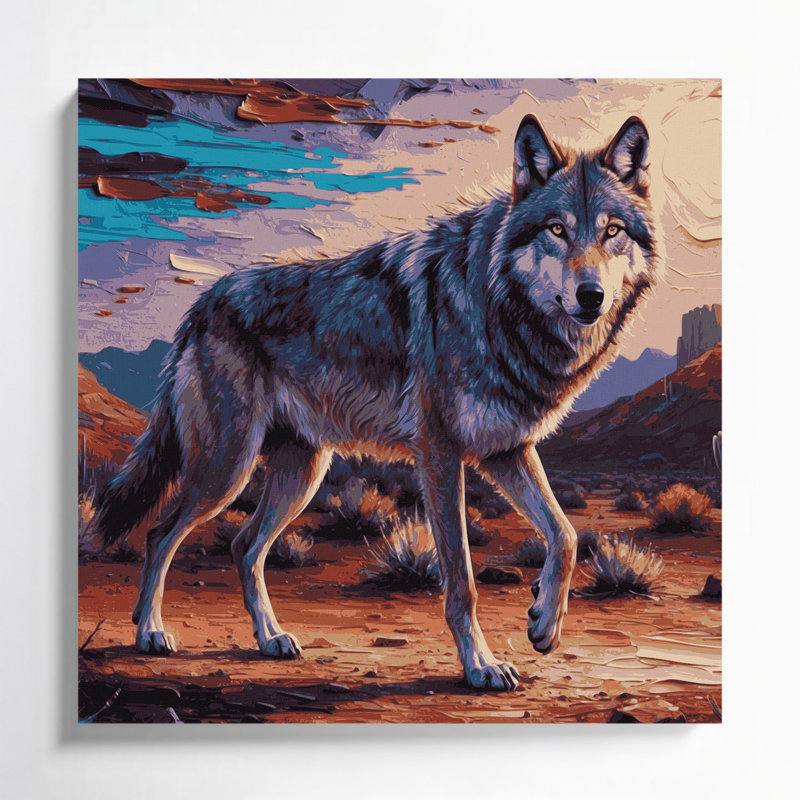 «Southwestern Animals», art loup sur toile brune 54, H 12 po x l 12 po
