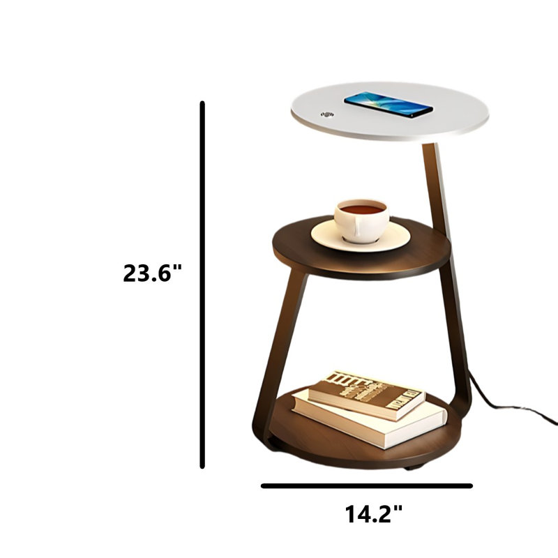 Kleopas Metal Nightstand with Integrated LED Light 3-Tier Nightstand, White