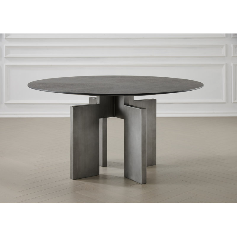 Ibrauheem 59'' Round Dining Table with Sculptural Geometric Base – Modern Statement Dining Table for 6 to 8 People