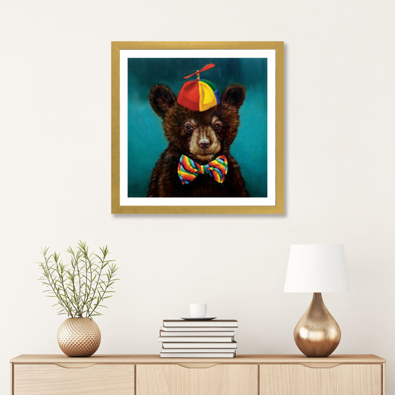 Art encadré d'un bébé ours, Papier encadré doré, H 16 po x l 16 po x p 1 po