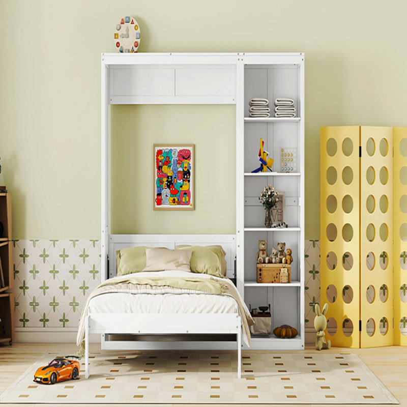 Grand lit escamotable mural avec tablettes