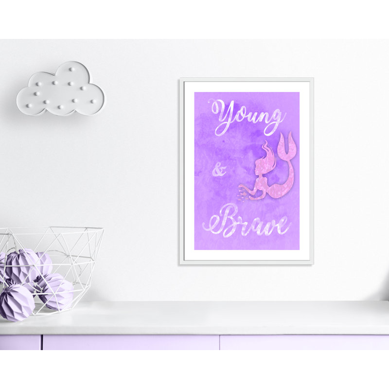 Brave Mermaids' Wall Decal, 34.5" H x 24.5" W x 1.18" D, White Box Framed