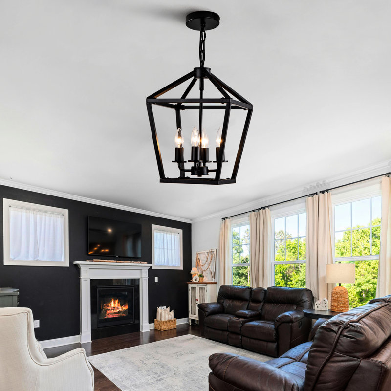 4- Suspension noire, style industriel, avec cage ouverte, ampoule E12, hauteur réglable, idéale pour îlot de cuisine, accents rustiques, base personnalisable