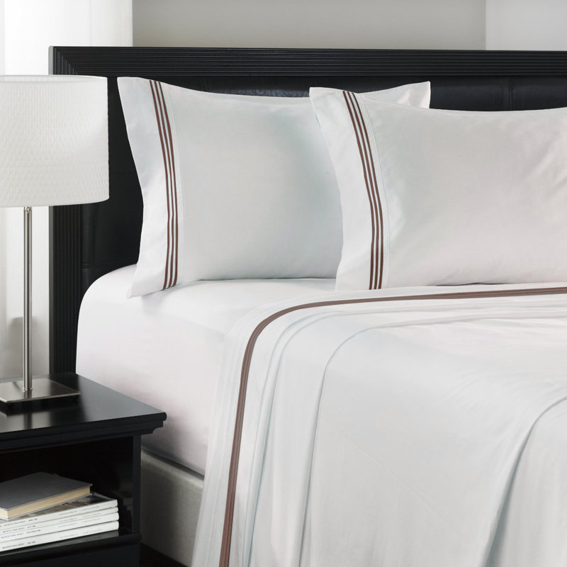 Elegant Deep Pocket Microfiber Sheets With 3-Line Embroidery, Chocolate, Full Sheet Set