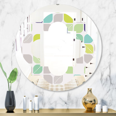 Miroir mural sans cadre à motif géométrique quadrilobe avec feuilles Cottage Americana