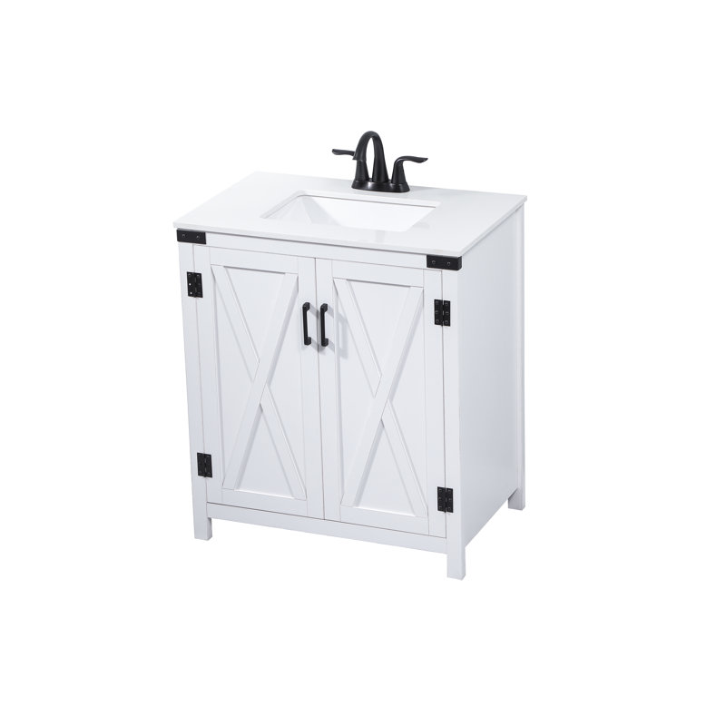 White Oak 30'' Freestanding Single Bathroom Vanity with Barn Doors