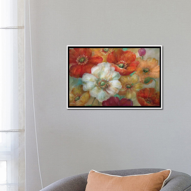 « poppycentric » par nan-reproduction d’art, H 18 po x l 26 po x P 1,5 po, Toile blanche encadrée