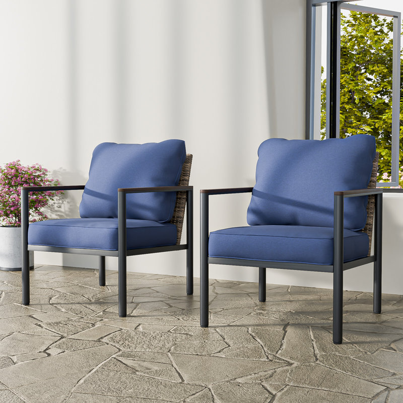 Patio Lounge Chairs with Cushions (Set of 2), Blue