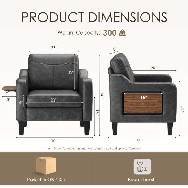 Fauteuil large en similicuir rembourré, Noir