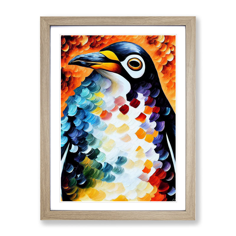 Penguin Portrait No.2 - Wall Art, Oak Picture Frame, White, 64cm H x 46cm W