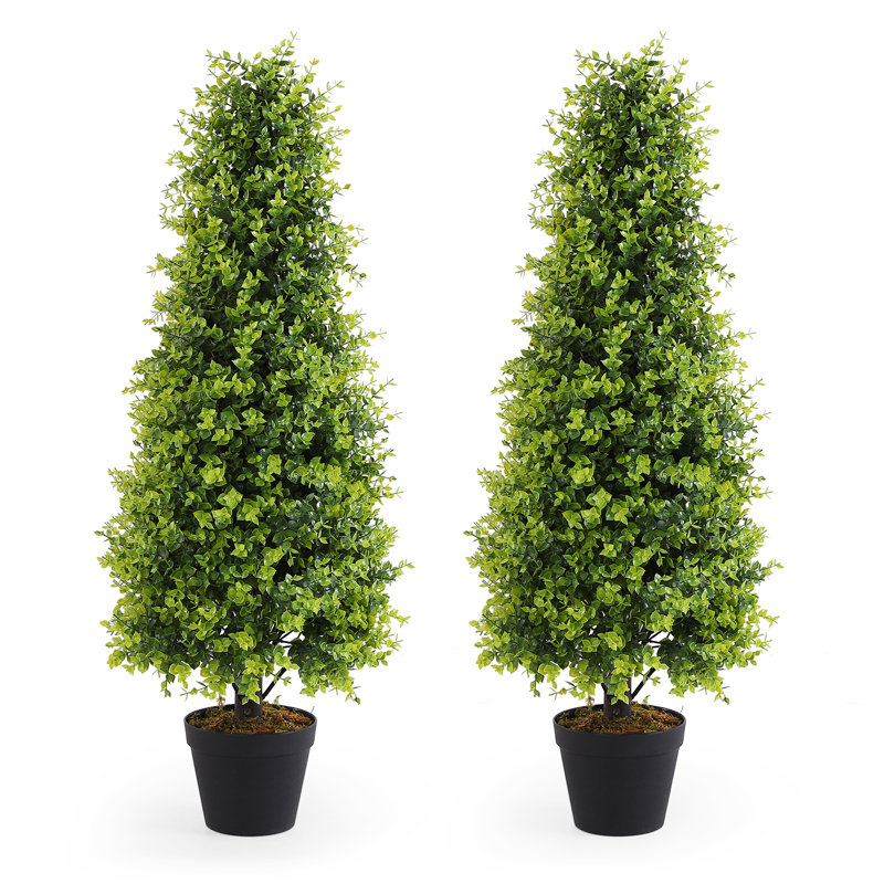 Topiaire artificiel en buis artificiel, H 35,44 po x l 14 po x P 14 po, Vert