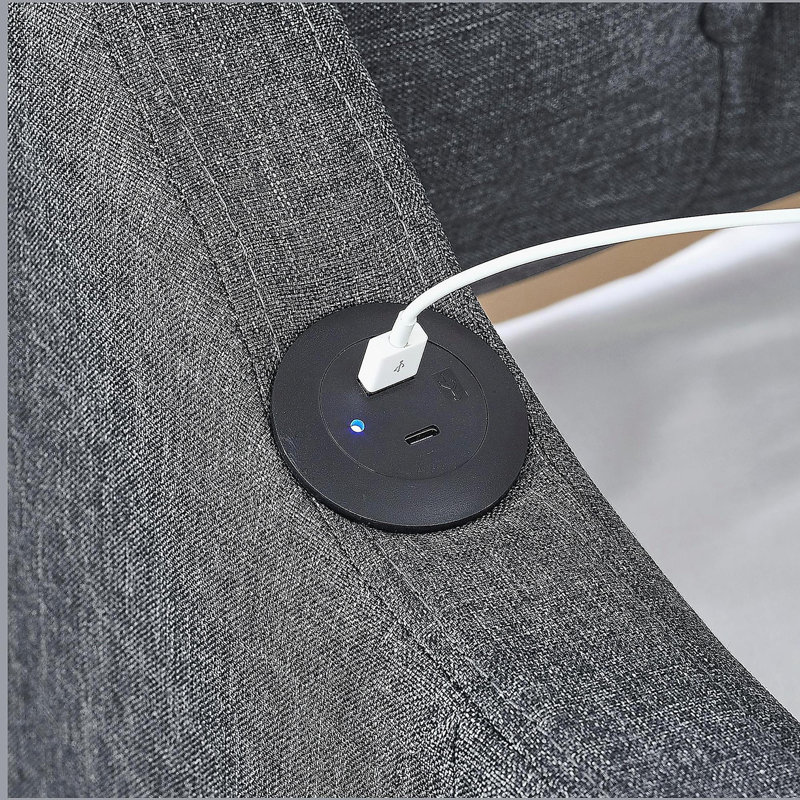 Lit de jour simple rembourré avec couchette et chargement USB, Gris foncé