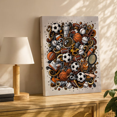 Canvas Create An Intricate And Vibrant Illustration Featuring A Dynamic Arrangement Wall Art Of Various Sports Equipment Scattered Canvas Wall Art