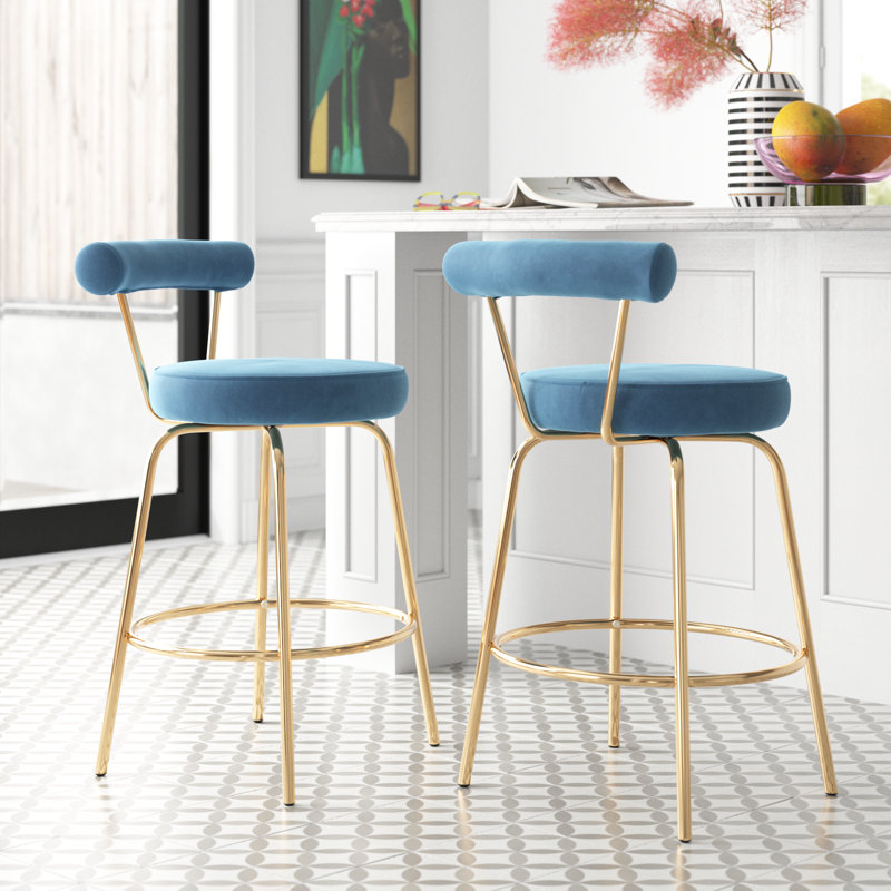 Tabouret de comptoir pivotant 25,5 po Kayson, Bleu / Velours