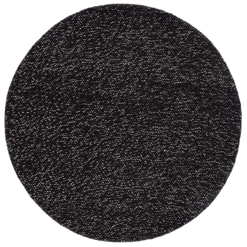 Tapis noir / gris en laine / coton / polyester tissé à la main Natura 425, Rond 6 pi