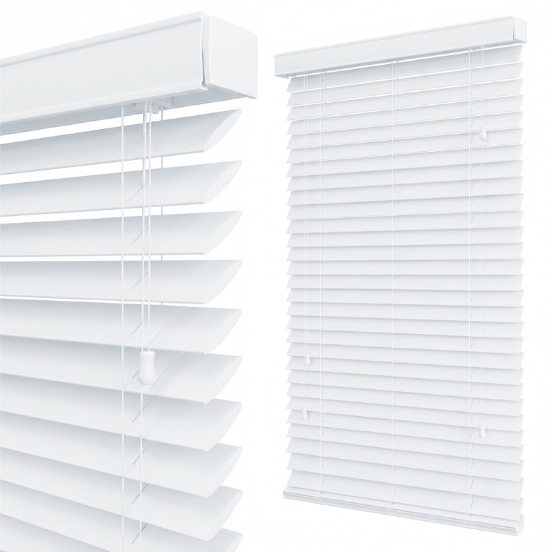 Modern PVC Faux Wood Venetian Window Blinds, Moisture-Resistant Corded Shades, White, 150cm L x 180cm W