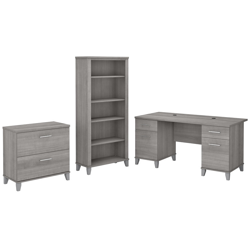 Magomed 3 Piece Computer Desk Office Set, Platinum Gray