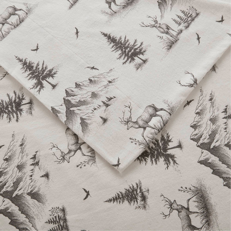 Sheet Set Gray Deer Toile, Queen Bedspread + 3 Additional Pieces